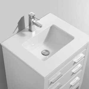 Kubebath E24-GW Eiffel 24 Inch High Gloss White Vanity with Quartz Counter Top