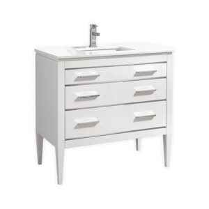 Kubebath E36-GW Eiffel 36 Inch High Gloss White Vanity with Quartz Counter Top