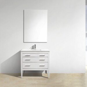 Kubebath E36-GW Eiffel 36 Inch High Gloss White Vanity with Quartz Counter Top