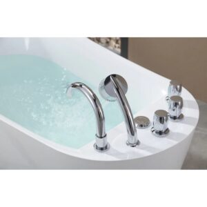 Empava EMPV-59AIS04 59 x 29 1/2 Inch Acrylic Oval Whirlpool Freestanding Bathtub with Tub Filler - White