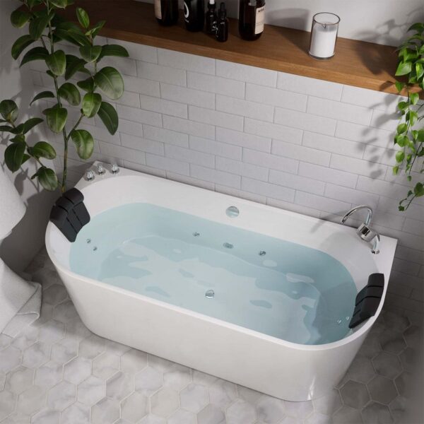 Empava EMPV-59AIS06 59 x 29 1/2 Inch Whirlpool Acrylic Alcove Hydromassage Bathtub with Tub Filler - White