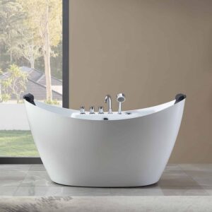 Empava EMPV-59AIS11 59 x 28 3/4 Inch Whirlpool Freestanding Acrylic Bathtub with Tub Filler - White