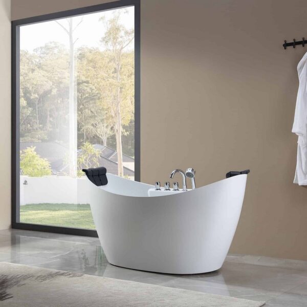 Empava EMPV-59AIS11 59 x 28 3/4 Inch Whirlpool Freestanding Acrylic Bathtub with Tub Filler - White