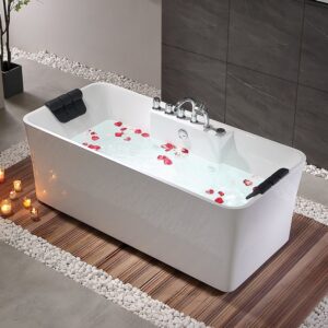 Empava EMPV-59AIS15 59 x 29 1/2 Inch Whirlpool Freestanding Hydromassage Bathtub with Tub Filler - White