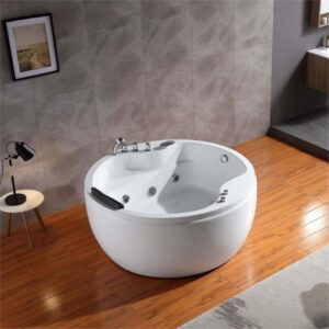 Empava EMPV-59JT005 59 x 39 Inch Whirlpool Acrylic Hydromassage Round Bathtub with Tub Filler - White