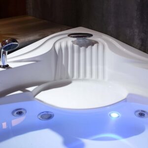 Empava EMPV-59JT319LED 59 x 29 Inch Whirlpool Corner Bathtub with Tub Filler and Thermostat - White