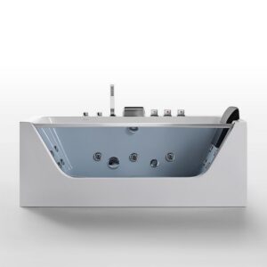 Empava EMPV-59JT408LED 59 1/2 x 29 1/2 Inch Whirlpool Waterfall Faucet Hydromassage Bathtub with Tub Filler - White