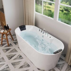 Empava EMPV-67AIS01 67 x 29 1/2 Inch Whirlpool Freestanding Hydromassage Bathtub with Tub Filler - White