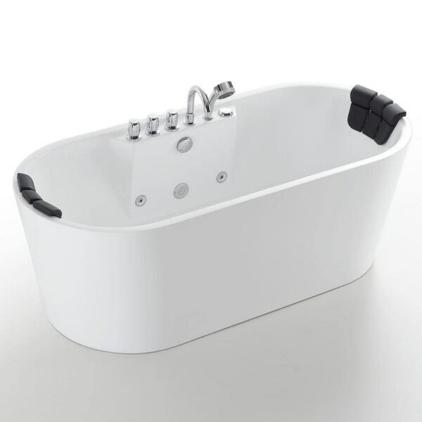 Empava EMPV-67AIS01 67 x 29 1/2 Inch Whirlpool Freestanding Hydromassage Bathtub with Tub Filler - White