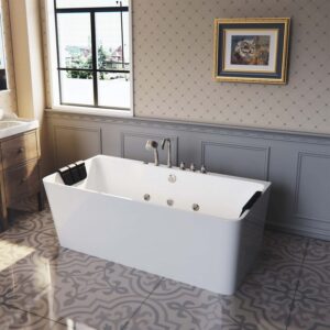 Empava EMPV-67AIS03 67 x 33 1/2 Inch Whirlpool Freestanding Bathtub with Tub Filler - White