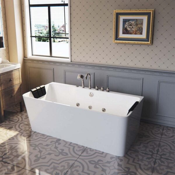 Empava EMPV-67AIS03 67 x 33 1/2 Inch Whirlpool Freestanding Bathtub with Tub Filler - White