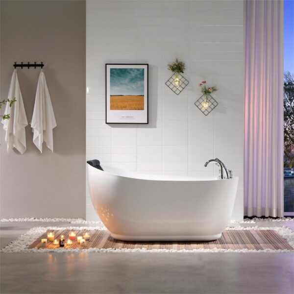 Empava EMPV-67AIS05 67 x 31 1/2 Inch Whirlpool Freestanding Acrylic Bathtub with Tub Filler - White