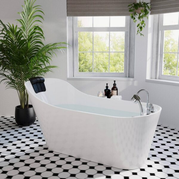 Empava EMPV-67AIS09 67 x 29 1/2 Inch Whirlpool Freestanding Acrylic Bathtub with Tub Filler - White