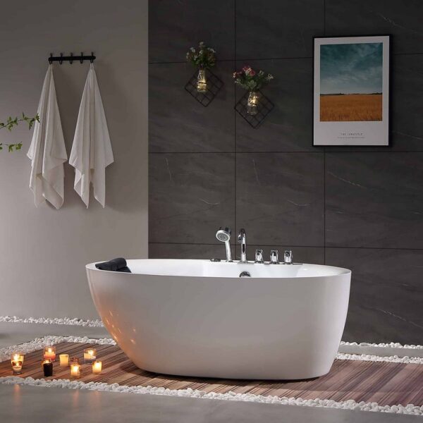 Empava EMPV-67AIS13 67 x 31 1/2 Inch Whirlpool Freestanding Acrylic Bathtub with Tub Filler - White