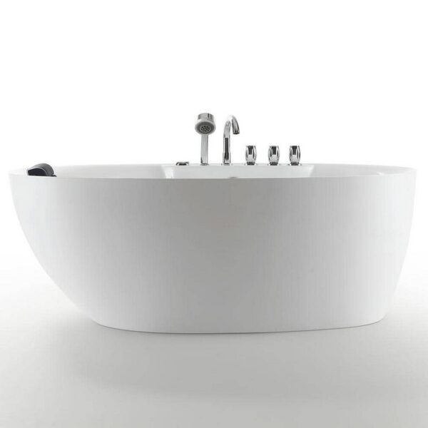 Empava EMPV-67AIS13 67 x 31 1/2 Inch Whirlpool Freestanding Acrylic Bathtub with Tub Filler - White