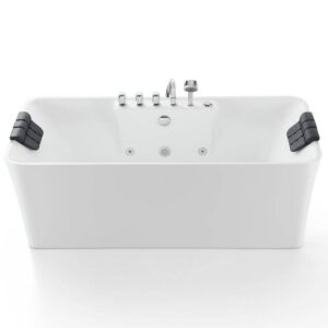 Empava EMPV-67AIS16 67 x 31 1/2 Inch Whirlpool Freestanding Acrylic Hydromassage Bathtub with Tub Filler - White