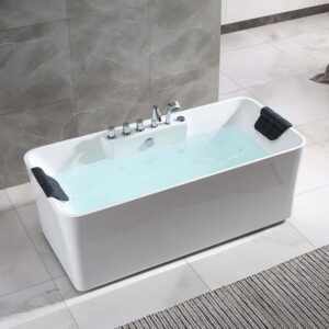 Empava EMPV-67AIS16 67 x 31 1/2 Inch Whirlpool Freestanding Acrylic Hydromassage Bathtub with Tub Filler - White