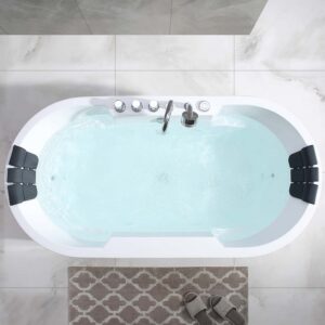 Empava EMPV-67AIS17 67 x 34 1/4 Inch Whirlpool Acrylic Freestanding Bathtub with Tub Filler - White