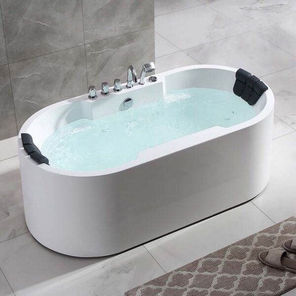 Empava EMPV-67AIS17 67 x 34 1/4 Inch Whirlpool Acrylic Freestanding Bathtub with Tub Filler - White