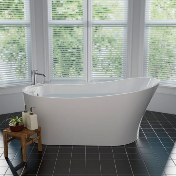 Empava EMPV-67FT1528 66 7/8 x 31 1/2 Inch Freestanding Oval Soaking Bathtub with Left Drain in White