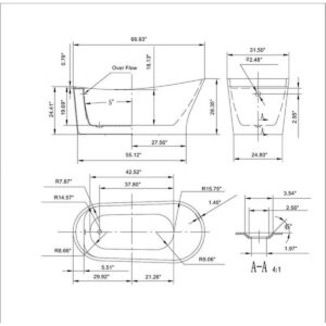 Empava EMPV-67FT1528 66 7/8 x 31 1/2 Inch Freestanding Oval Soaking Bathtub with Left Drain in White