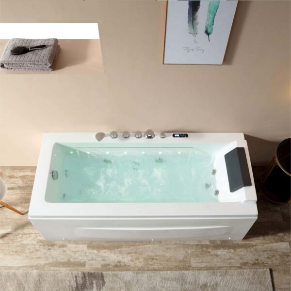 Empava EMPV-67JT351LED 67 x 29 1/2 Inch Whirlpool Combination Massage Waterfall Bathtub with Tub Filler - White