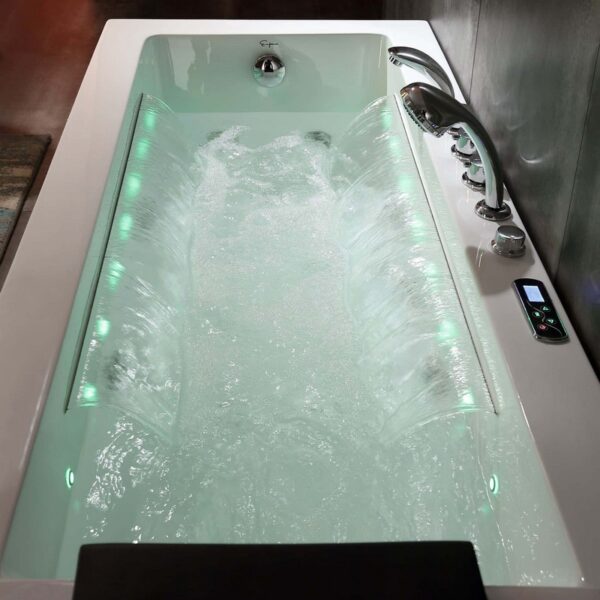 Empava EMPV-67JT351LED 67 x 29 1/2 Inch Whirlpool Combination Massage Waterfall Bathtub with Tub Filler - White