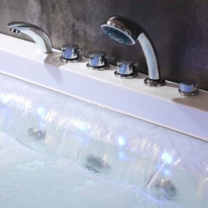 Empava EMPV-67JT351LED 67 x 29 1/2 Inch Whirlpool Combination Massage Waterfall Bathtub with Tub Filler - White