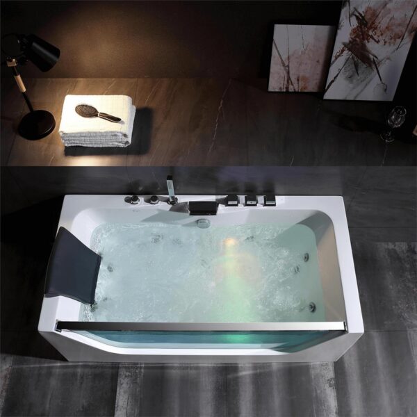 Empava EMPV-67JT408LED 67 x 30 3/4 Inch Whirlpool Waterfall Faucet Hydromassage Bathtub with Tub Filler - White