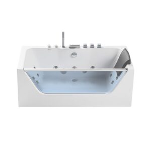 Empava EMPV-67JT408LED 67 x 30 3/4 Inch Whirlpool Waterfall Faucet Hydromassage Bathtub with Tub Filler - White