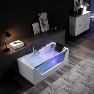 Empava EMPV-67JT408LED 67 x 30 3/4 Inch Whirlpool Waterfall Faucet Hydromassage Bathtub with Tub Filler - White