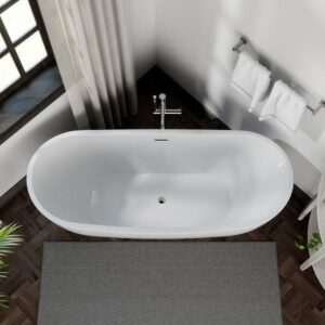 Empava EMPV-69FT1603 68 7/8 x 28 3/4 Inch Freestanding Oval Soaking Bathtub with Center Drain in White