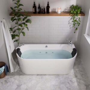 Empava EMPV-71AIS08 71 x 31 1/2 Inch Luxurious Whirlpool Acrylic Alcove Bathtub with Tub Filler - White