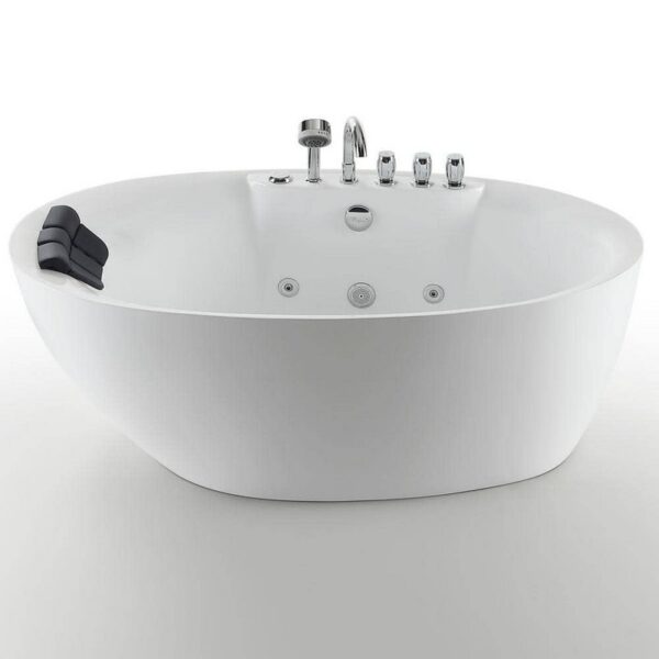 Empava EMPV-71AIS14 71 x 33 3/4 Inch Whirlpool Freestanding Acrylic Bathtub with Tub Filler - White