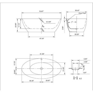 Empava EMPV-71FT1503 70 7/8 x 35 3/8 Inch Freestanding Oval Soaking Bathtub with Center Drain in White