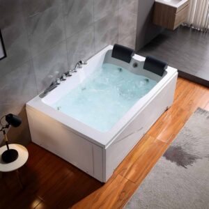 Empava EMPV-71JT667B 71 x 47 Inch Alcove Whirlpool Luxury 2-Person Hydromassage Bathtub with Tub Filler - White