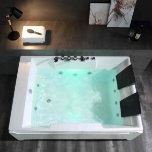 Empava EMPV-72JT367LED 72 x 48 Inch Whirlpool Luxury 2-Person Hydromassage Bathtub with Tub Filler - White