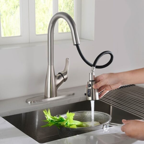 KIBI USA F101 16 1/4 Inch Single Hole Deck Mount Single Handle Pull-Down Kitchen Faucet