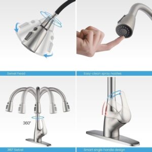 KIBI USA F101 16 1/4 Inch Single Hole Deck Mount Single Handle Pull-Down Kitchen Faucet