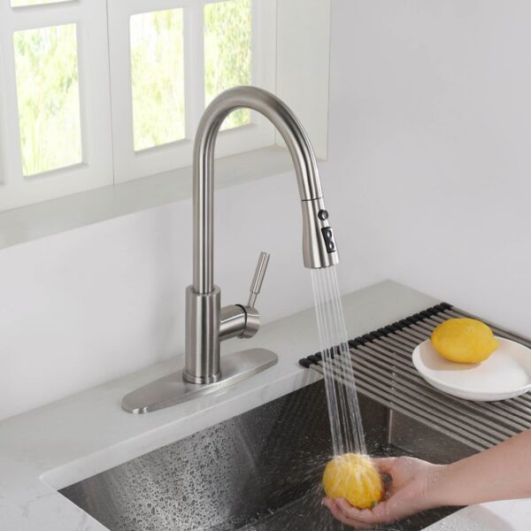 KIBI USA F102 16 1/2 Inch Single Hole Deck Mount Single Handle Pull-Down Kitchen Faucet