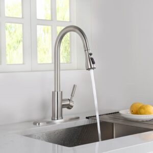 KIBI USA F102 16 1/2 Inch Single Hole Deck Mount Single Handle Pull-Down Kitchen Faucet