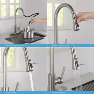 KIBI USA F102 16 1/2 Inch Single Hole Deck Mount Single Handle Pull-Down Kitchen Faucet