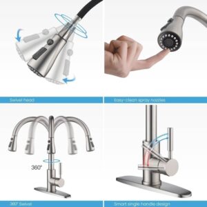 KIBI USA F102-S 16 1/2 Inch Single Hole Deck Mount Single Handle Pull-Down Kitchen Faucet with Touch Sensor