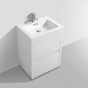 Kubebath FMB24-GW Bliss 24 Inch High Gloss White Free Standing Modern Bathroom Vanity