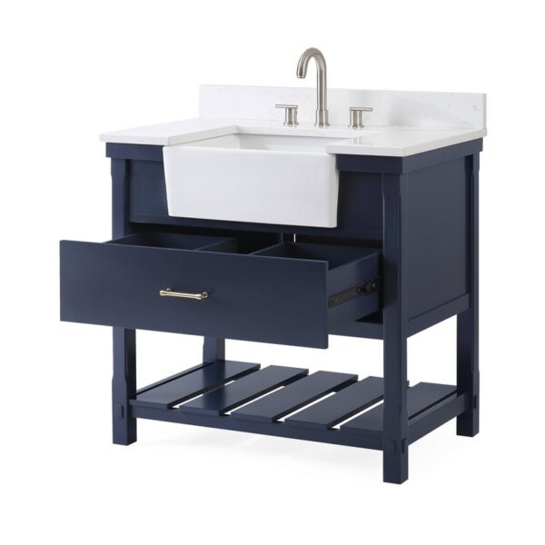 Chans Furniture FW-7036-NB36 36 Inches Kendia Farmhouse Sink Bathroom Vanity In Navy Blue