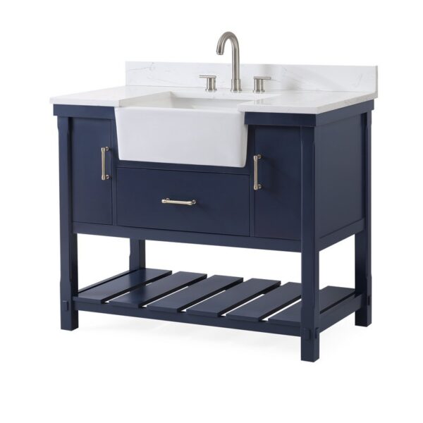 Chans Furniture FW-7042-NB42 42 Inches Kendia Farmhouse Sink Bathroom Vanity In Navy Blue