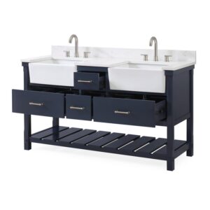 Chans Furniture FW-7060-NB60 60 Inches Kendia Farmhouse Double Sink Bathroom Vanity