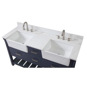 Chans Furniture FW-7060-NB60 60 Inches Kendia Farmhouse Double Sink Bathroom Vanity