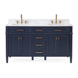 Chans Furniture GD-1808-D60NB 60 Inches Tennant Brand Durand Modern Double Sink Bathroom Vanity In Navy Blue