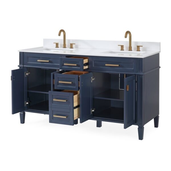 Chans Furniture GD-1808-D60NB 60 Inches Tennant Brand Durand Modern Double Sink Bathroom Vanity In Navy Blue